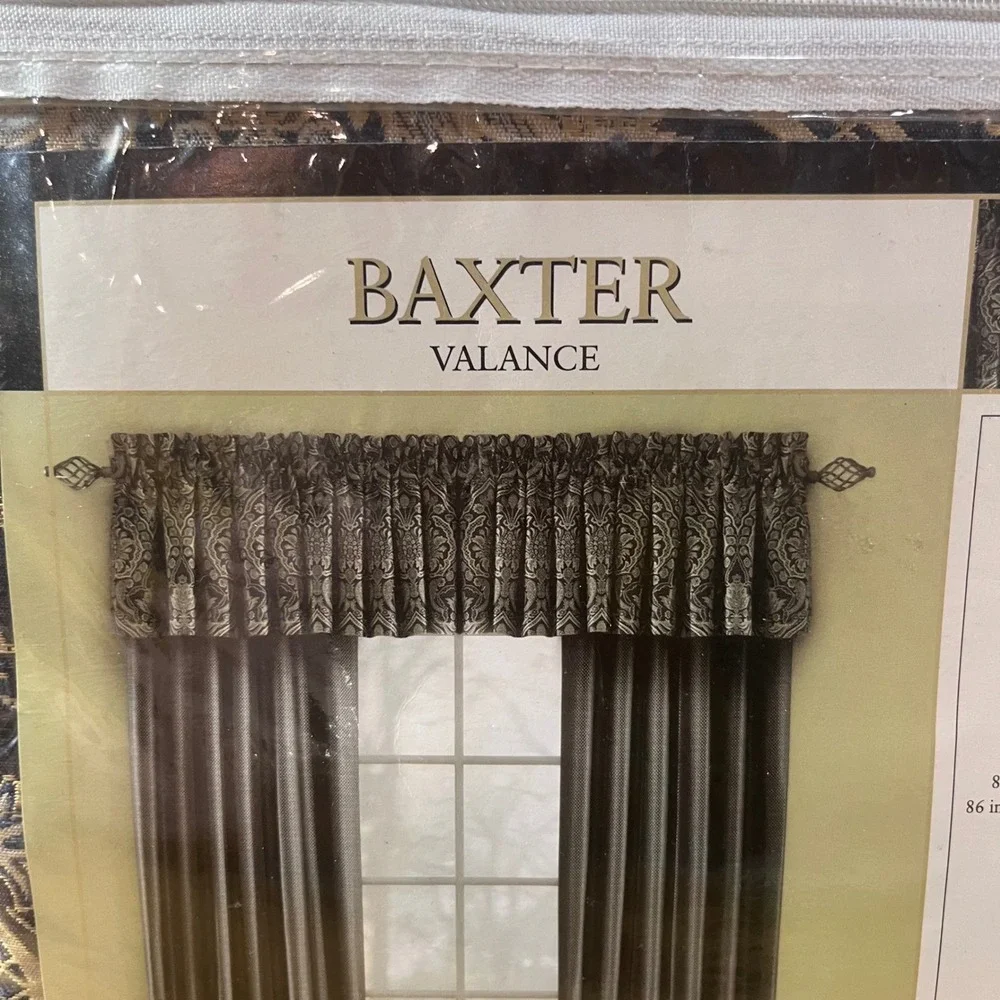 American Century Home Baxter Valance Royal Blue Gold Damask Jacquard 86x15 Lined